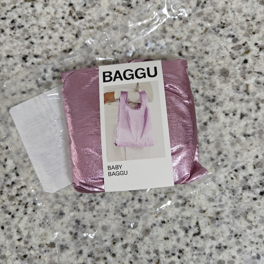 BAGGU Metallic Baby Baggu Reusable Tote Bag (Pink blush metallic)